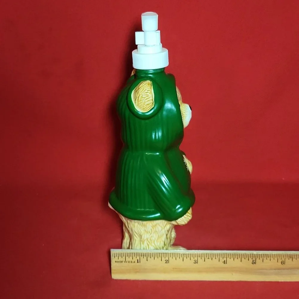 Ceramic Soap Dispenser Bear Wearing Snowflake Green Hoodie 9